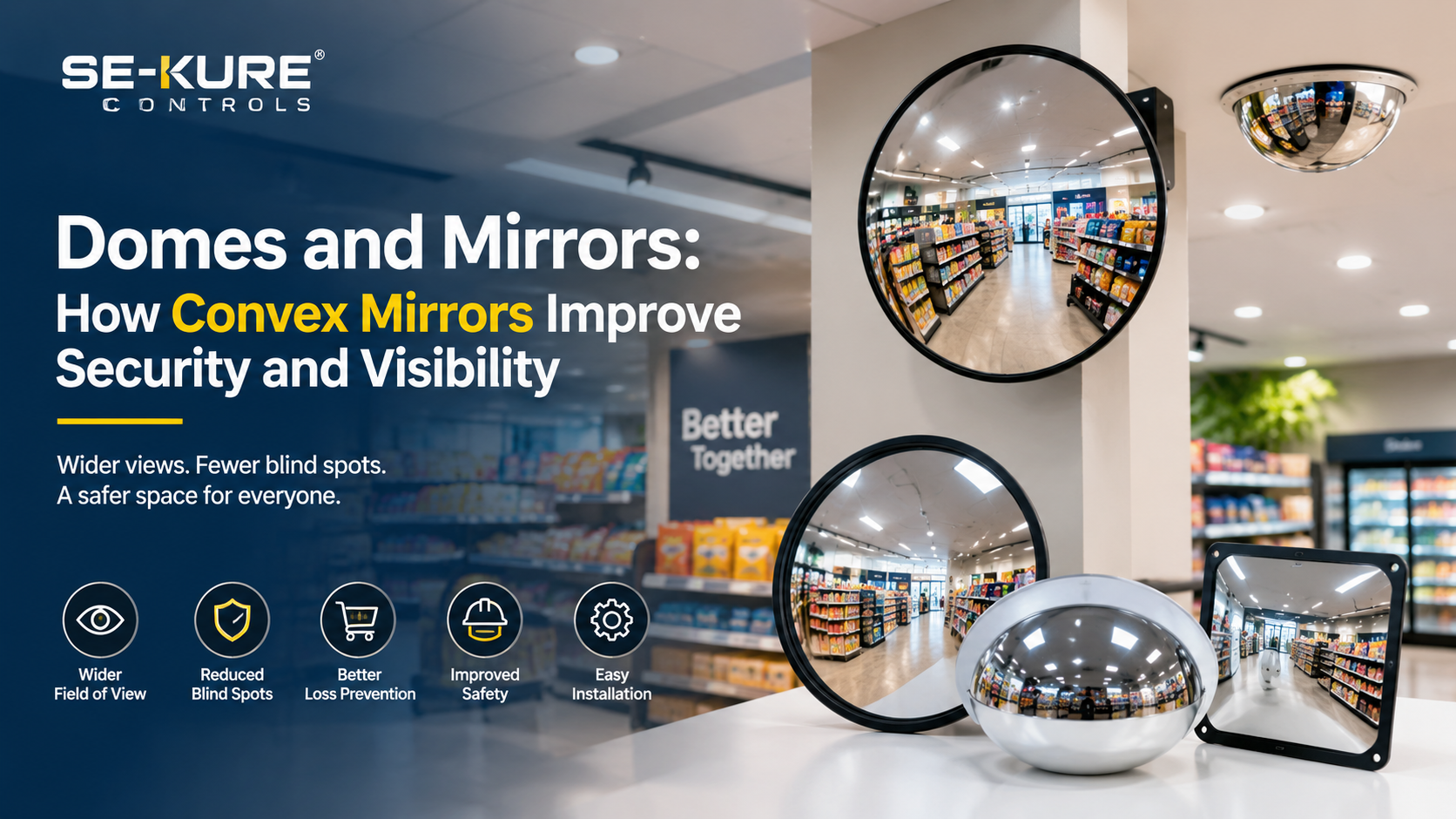 Convex mirror improving visibility in a retail store